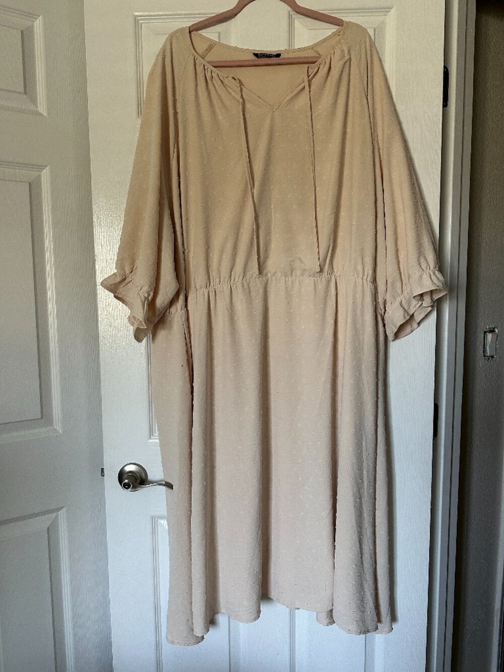 BloomChic Apricot Textured Tie Neck Ruffle Sleeve Midi Dress Plus Size 30
